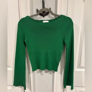 Pink Rose Vibrant Green Ribbed Sweater